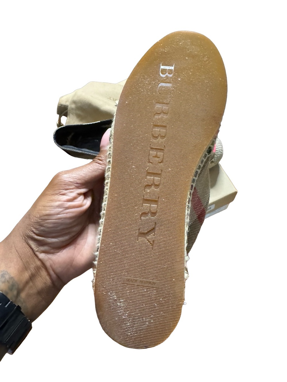 Burberry Neon Pink Tape & House Check Canvas Espadrilles Size 39 W/ Box - Picture 4 of 10